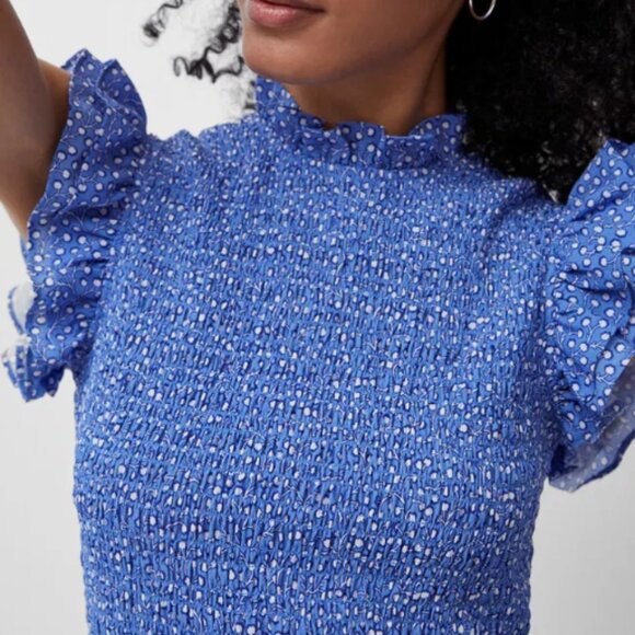 French Connection Elao Verona Crepe Smocked Dress Chalk Blue Size Medium NWT - Picture 3 of 8